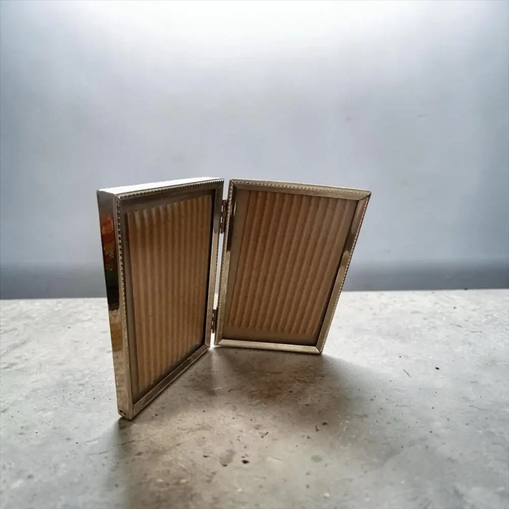 Vintage Gold Tone Double Hinged Picture Frame | Mini Dual 2.5 x 3.5 Inch Photo